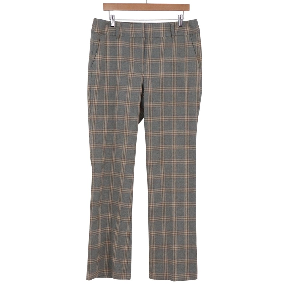 LOFT Outlet Pants Womens 10 Straight Leg Grey Tan Plaid Career Excellent